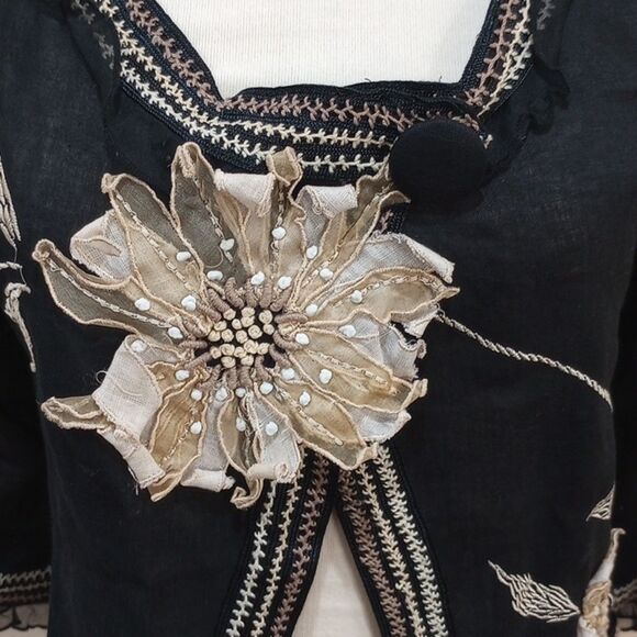 Vintage CoVelo Black Linen Floral Jacket Cardigan - Size 6 - Picture 6 of 11